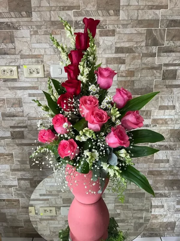 red and pink roses flower arrangement