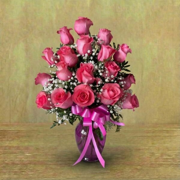 Arreglo de 18 rosas rosadas, entrega a domicilio en Managua