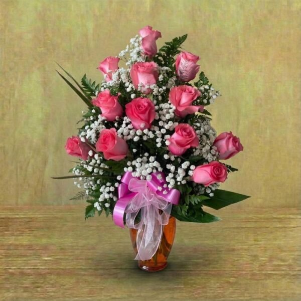 Arreglo de 12 rosas rosadas, entrega a domicilio en Managua